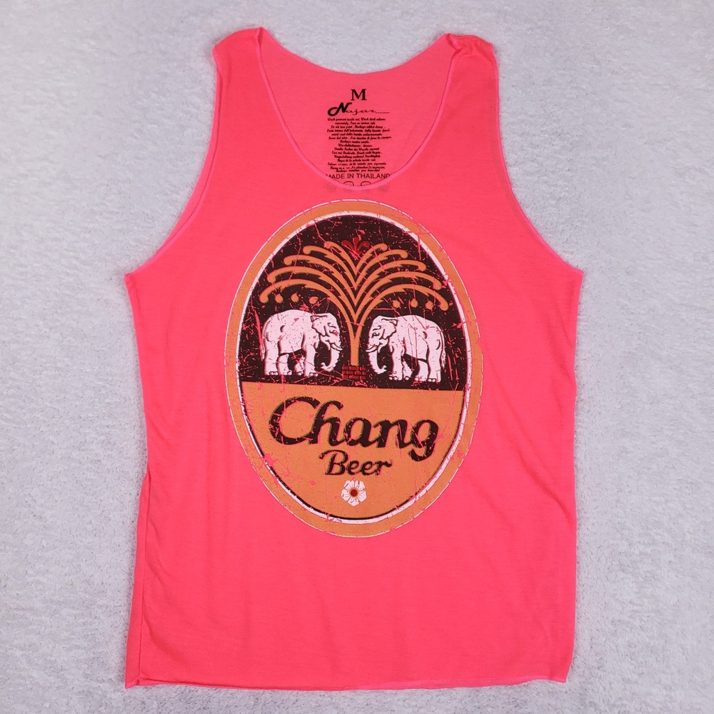 Chang Beer Graphic Tank Top Men Size M Pink Elephant Souvenir Singlet